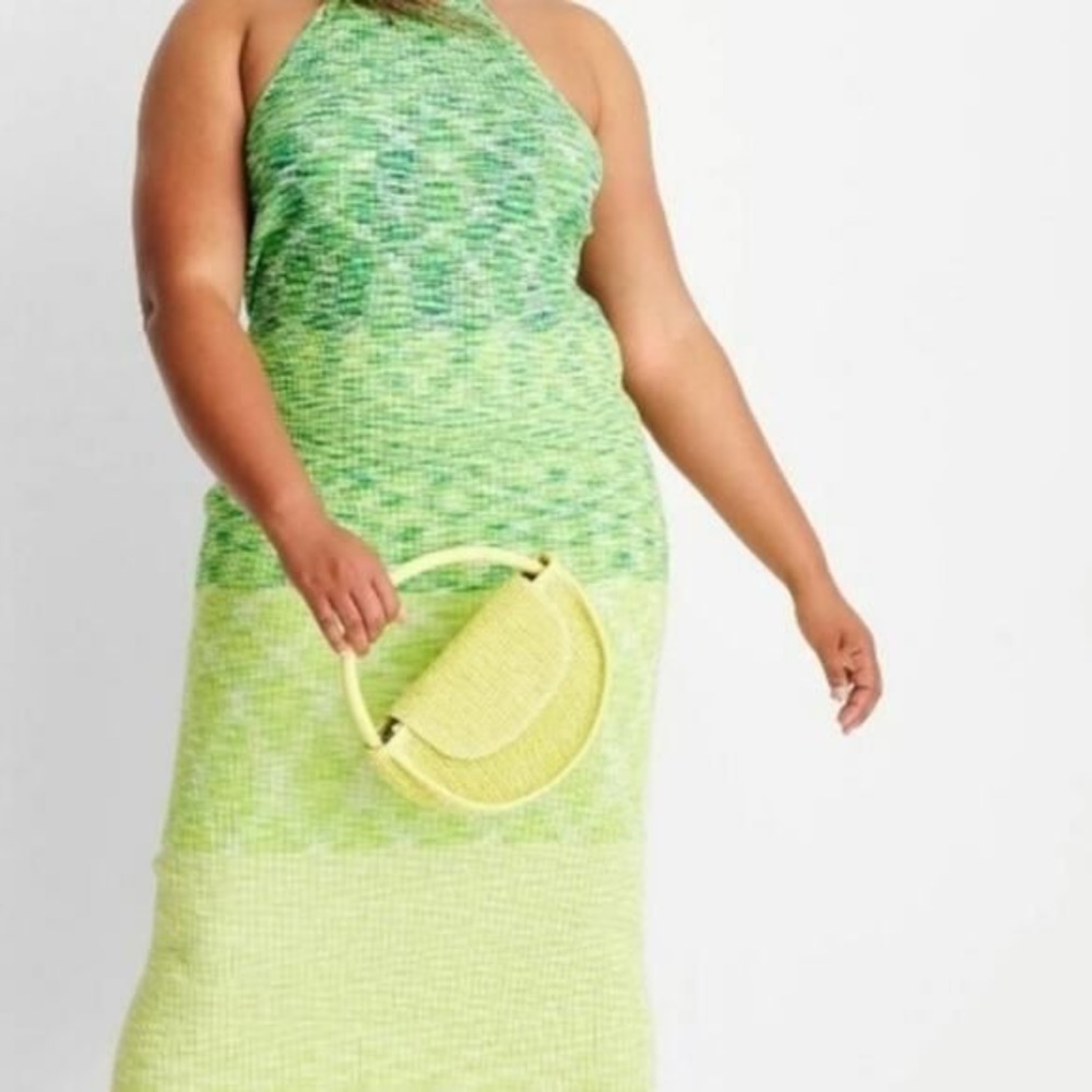 Green Halter Midi Dress Open Back Sleeveless Knit‎ Bodycon Casual Party